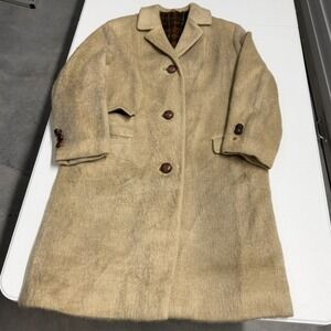 Vintage loden frey german Mohair Wool Blend Overcoat Plaid Lined Button Up Coat